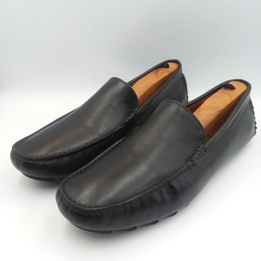 Mercanti Fiorentini Relax Men's‎ Black Leather Moc Toe Driving Loafer Shoes 10M